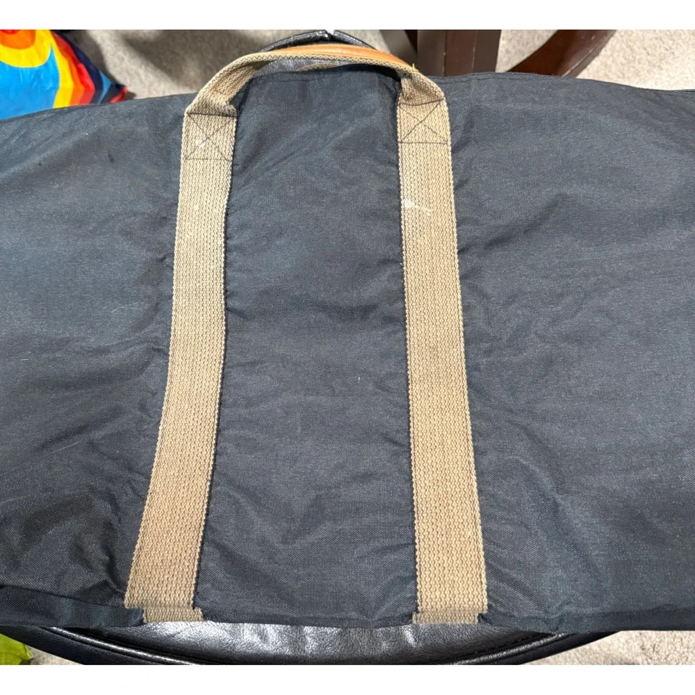 Tissot Black Canvas Duffel Bag Tan Straps Travel Weekender Gym Bag Large